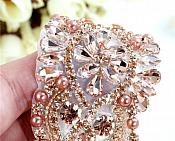 Rose Gold Crystal Applique Beaded DIY Bridal Dress Sash or Accessories P4