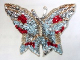 Silver Butterfly 7" Sequin Beaded Applique  K8627