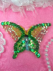 SAM15 Green Pastel Butterfly Sequin Beaded Applique 3.5"