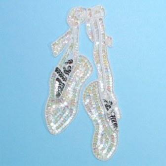 E1201 Dance Slippers Sequin Beaded Applique 8.75"