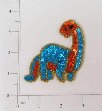 E181  Brontosaurus Dinosaur Sequin Beaded Applique 3"