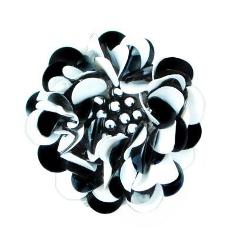 E249  Black White Floral Sequin Beaded Applique Flower 2"