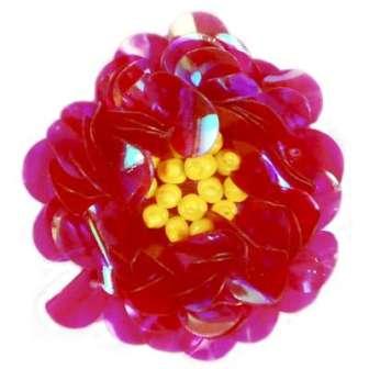E249 Fuchsia Crystal  Floral Sequin Beaded Applique Flower  2"