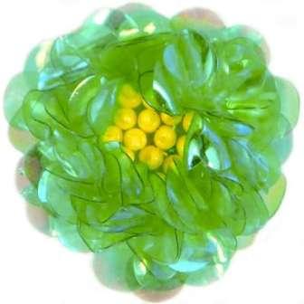 E249 Green Crystal  Floral Sequin Beaded Applique Flower  2"