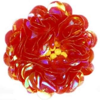 E249  Red Crystal  Floral Sequin Beaded Applique Flower  2"