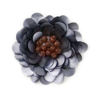 E249 Matte Gray Floral Sequin Beaded Applique 2"