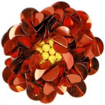 E249   Red Floral Sequin Beaded Applique Flower  2"