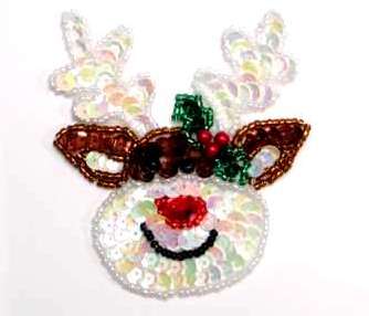 He's Back! Christmas Rudolph the Red Nosed Reindeer Applique Sequin Beaded JB221