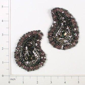 E3430  Brown Paisley Pair Sequin Beaded Appliques 3"