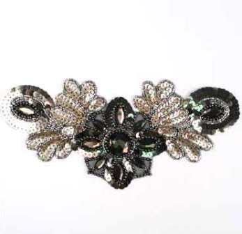 E3432  Brown Jewel Sequin Beaded Applique Collar 10"