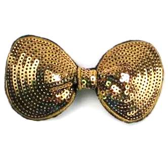 E3438  Bright Gold Sequin Bow  Applique 3.5"