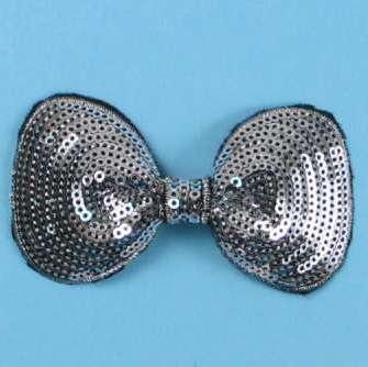 E3438  Silver White Sequin Bow  Applique 3.5"
