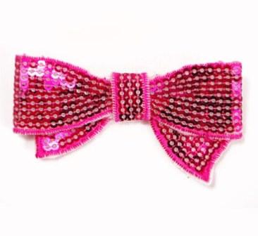 E3440  Fuchsia Sequin Bow  Applique 2.75"