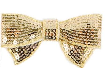 E3440  Gold Sequin Bow  Applique 2.75"