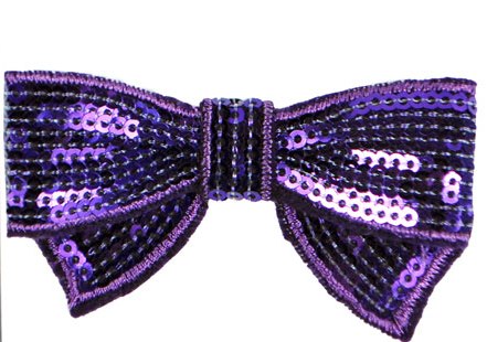 E3440  Purple Sequin Bow Applique 2.75"