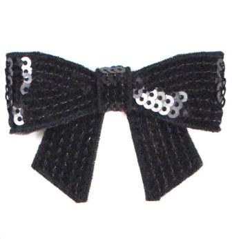 E3456   Black Sequin Bow  Applique 2.5"