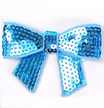 E3456   Turquoise Sequin Bow   Applique 2.5"