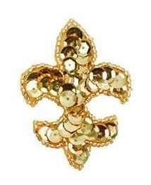 E419S  Small Gold Fleur De Leis Beaded Sequin Applique 2.25"