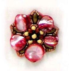 E5863 Red Pearl Shell  Beaded Applique Motif  2"
