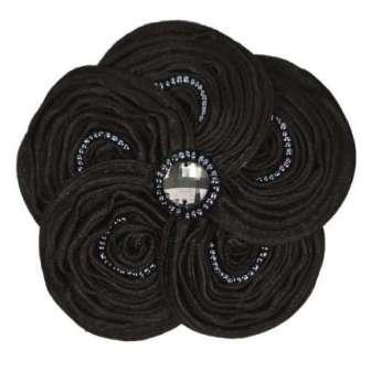 E5984  Black Victorian Silky Ribbon Flower Brooch 3.5"
