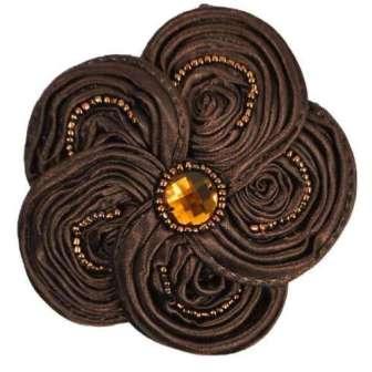 E5984  Chocolate Victorian Silky Ribbon Flower Brooch 3.5"