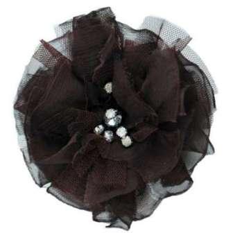 E6001  Brown Flower Rhinestone Brooch  4.75"