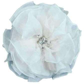 E6001  White Flower Rhinestone Brooch  4.75"