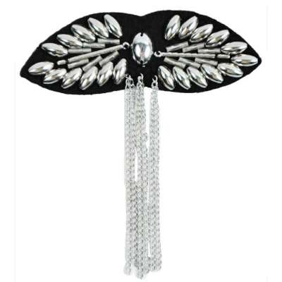 E6015  Leaf Black Beaded  Applique 3.5"