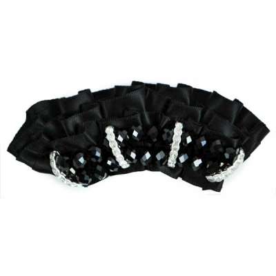 E6016  Ruffled Black Beaded Rhinestone Applique 4"