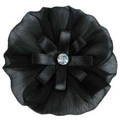 E6019 Black Floral Brooch Clip Applique 4"
