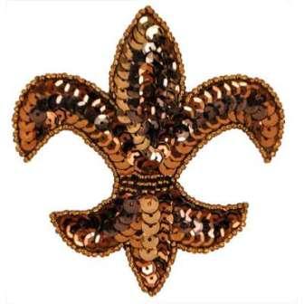 E6020  Bronze Fleur De Leis Sequin Beaded Applique 3.5"