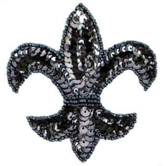 E6020  Gunmetal Fleur De Leis Sequin Beaded Applique 3.5"