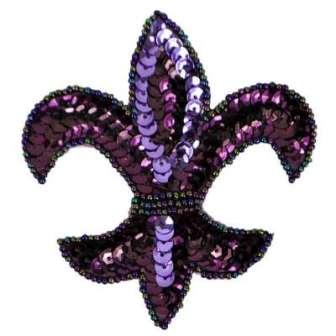 E6020  Purple Fleur De Leis Sequin Beaded Applique 3.5"