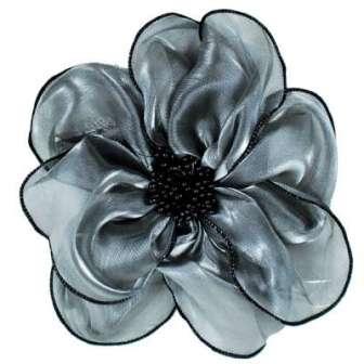 E6035 Silvery Grey Floral Brooch Clip Applique 8"