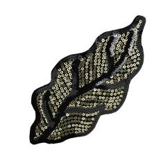E6051 Black Gold Leaf Felt-backed Sequin Applique 7"