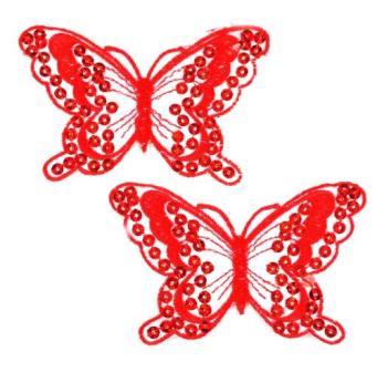 E6324  Set of Two Red Butterfly Embroidered Sequin Appliques 4"