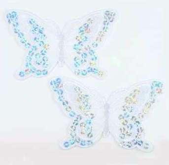 E6324  Set of Two White Butterfly Embroidered Sequin Appliques 4"