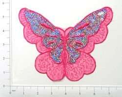 E6326 Fuchsia Butterfly Embroidered Sequin Applique 6.5"