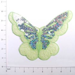 E6326 Lime Green Butterfly Embroidered Sequin Applique 6.5"