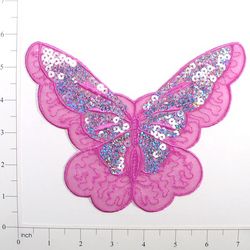E6326 Lavender Butterfly Embroidered Sequin Applique 6.5"