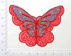 E6326 Red Butterfly Embroidered Sequin Applique 6.5"
