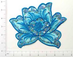GB66 Turquoise Rose Embroidered Sequin Applique 6"
