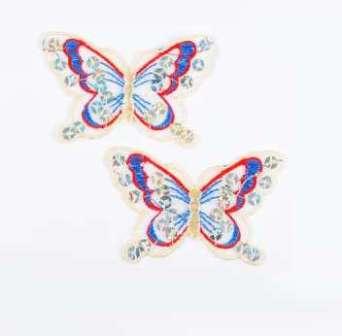 E6354  Set of (2) Red Blue Butterfly Sequin Embroidered Appliques 2.5"
