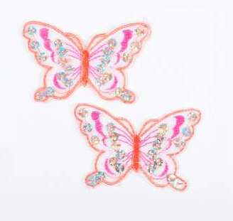 E6354  Set of (2) Fuchsia Orange Butterfly Sequin Embroidered Appliques 2.5"