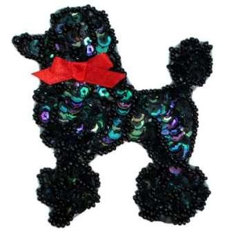 E6363  Black AB Poodle Beaded Sequin Applique 3.75"