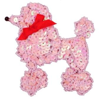 E6363  Pink AB Poodle Beaded Sequin Applique 3.75"