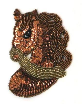 E733 Beaded Sequin Applique Brown Horse Pony  5"