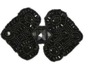 E787  Black Jewel Sequin Beaded Applique 4"
