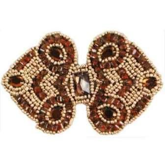 E787  Brown Gold Jewel Sequin Beaded Applique 4"