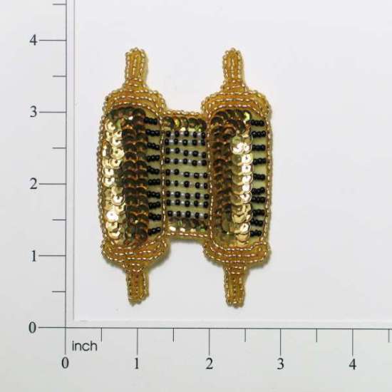 Gold Torah 3.5"  Sequin Beaded Applique 0095
